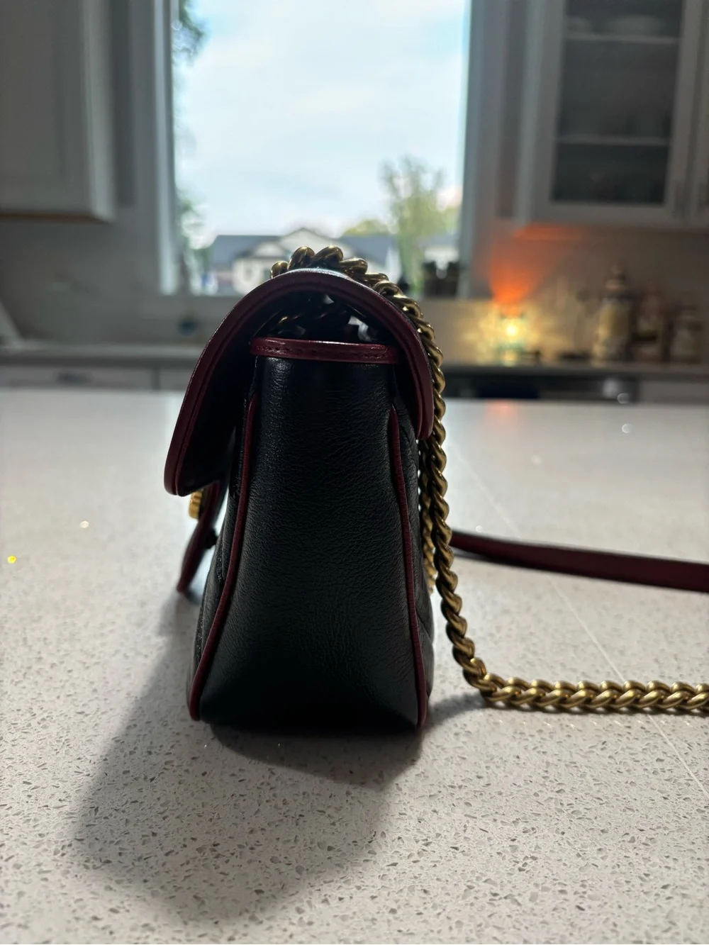 Gucci Marmont Quilted Leather Shoulder Bag size Small - Black with Red Trim